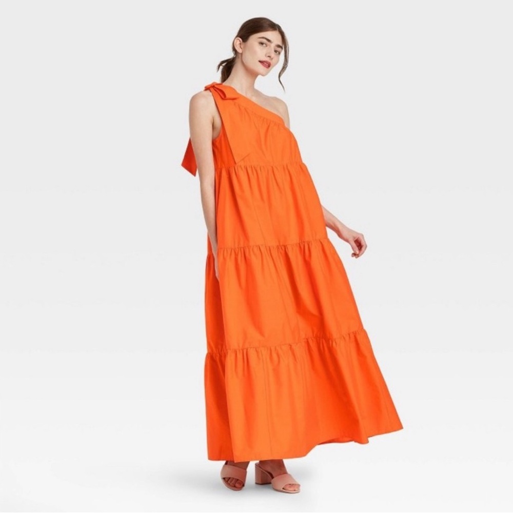 Target Who What Wear Orange One Shoulder Maxi Dress Soze M
